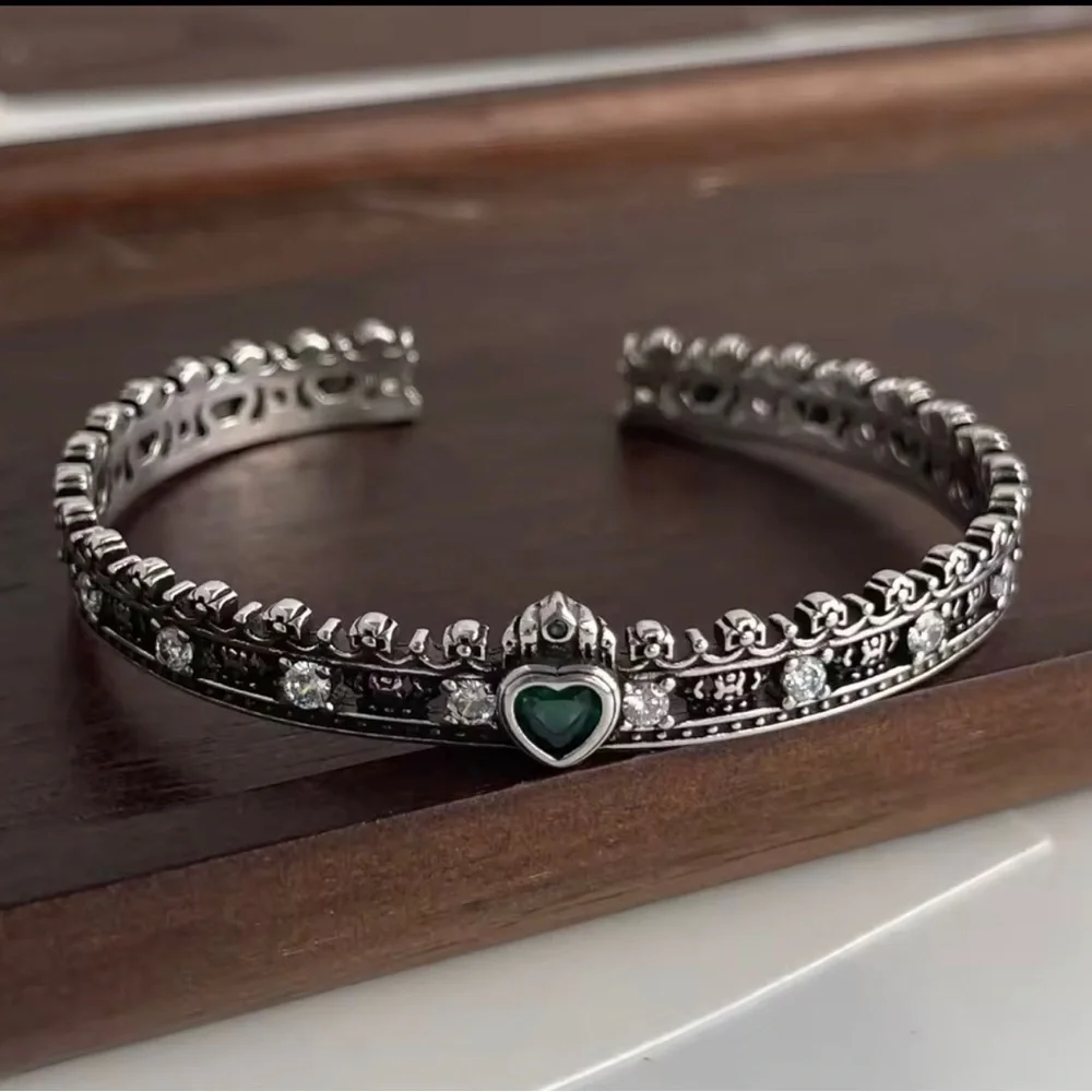Sterling silver Heart Cuff Bracelet with blue and white cz stones